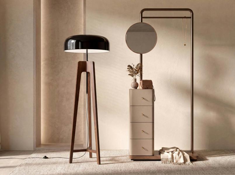 Angel Cerdá Floor lamp in black and white aluminium and walnut-coloured pine wood 8110
