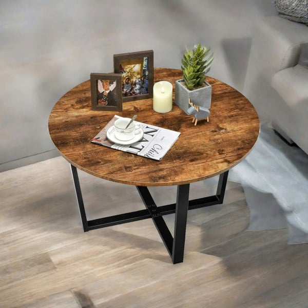 Rafaelo Mobilia Industrial 80CM Round Coffee Table Rustic Brown