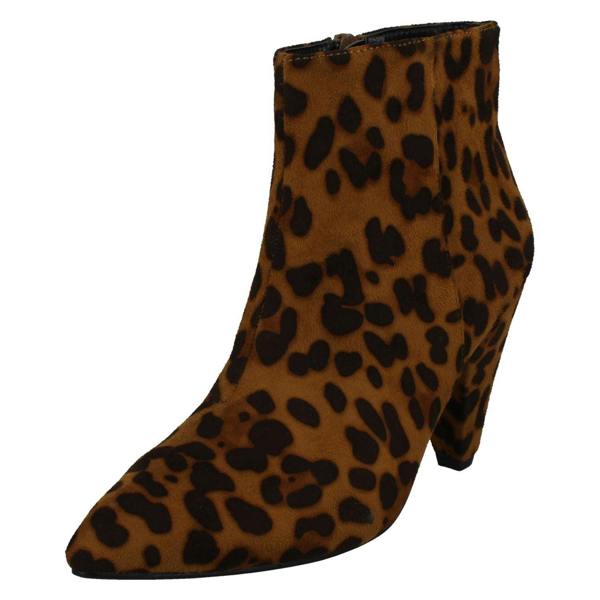 Spot On Ladies Spot On Leopard Print High Heel Ankle Boots F51124