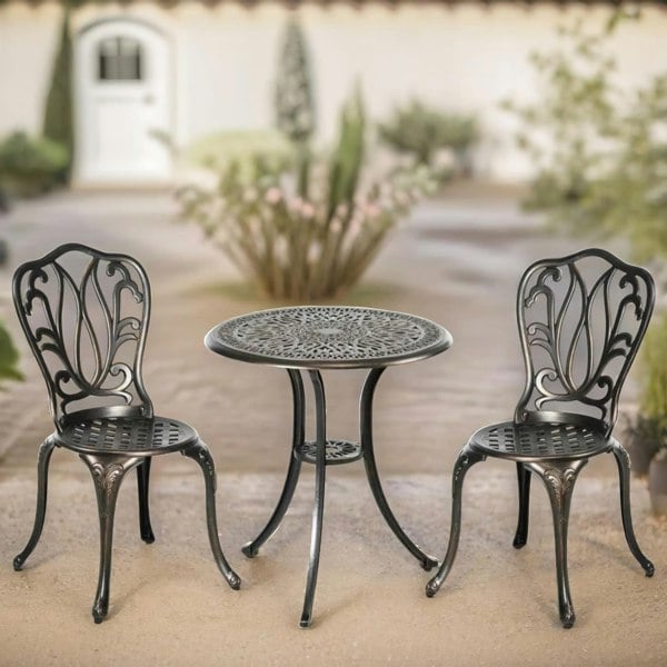 Rafaelo Mobilia Set of 3 Aluminium Bistro Table And Chair Bronze