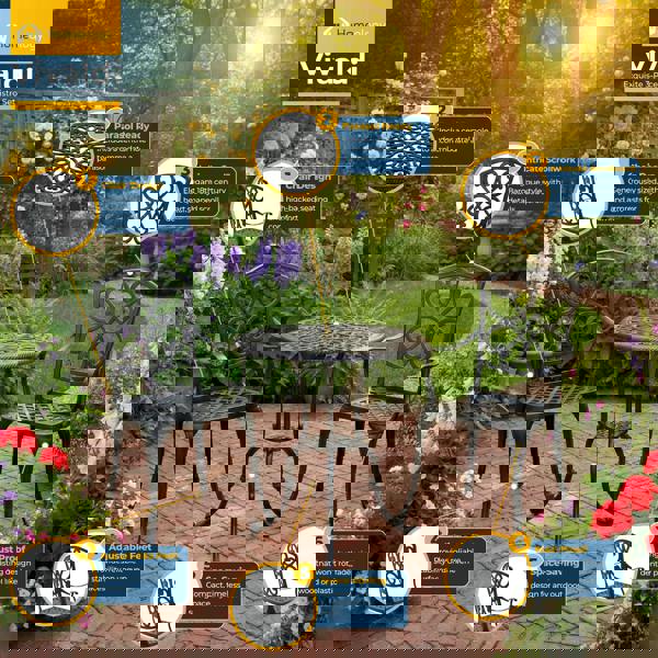 Centurion Supports VIVALDI 3-Piece Aluminium Garden Bistro Set - Round Table with Parasol Hole & 2 Generously Sized Armchairs - Baroque Design (Black)