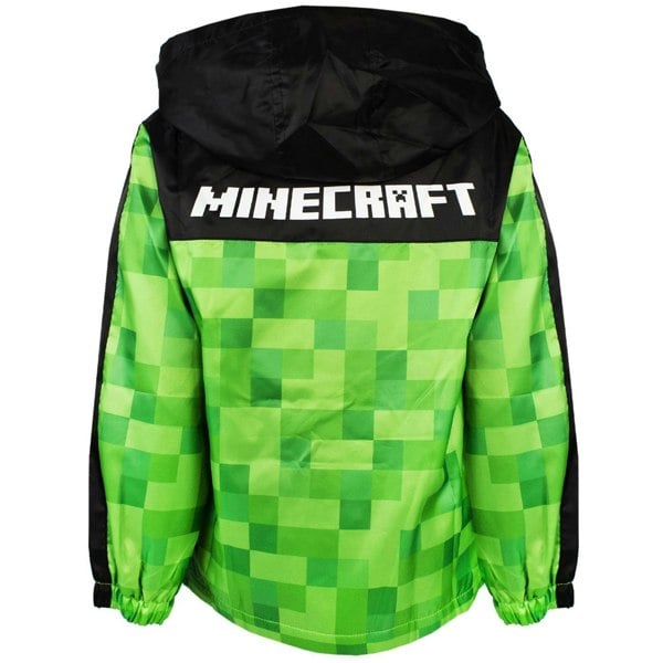 Minecraft Boys Creeper Hooded Waterproof Jacket - Green/Black