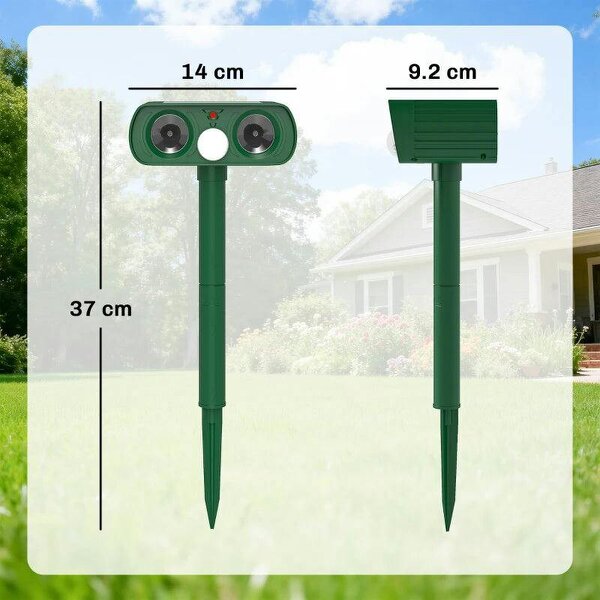 Ultrasonic Cat Repellent, PIR Motion Sensor 110°, LED Flash, Solar Cat Deterrents for Gardens UK
