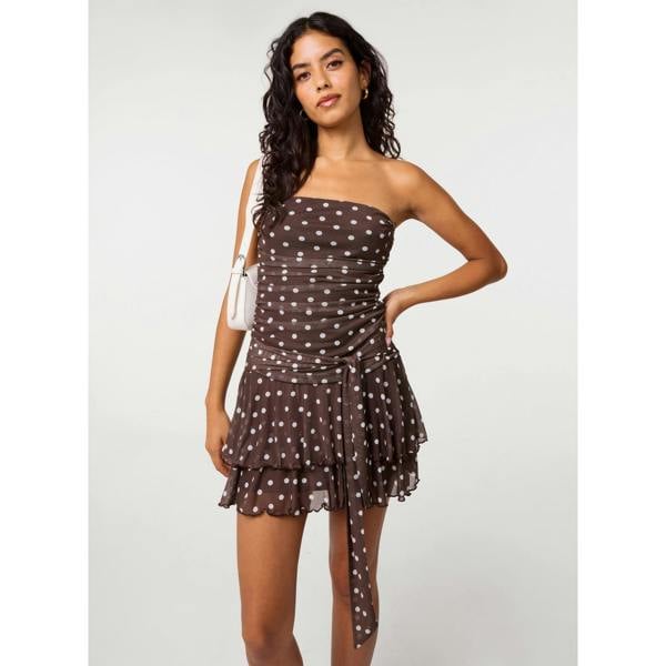 Pink Vanilla RaRa Tie Waist Polka Dot Bandeau Dress