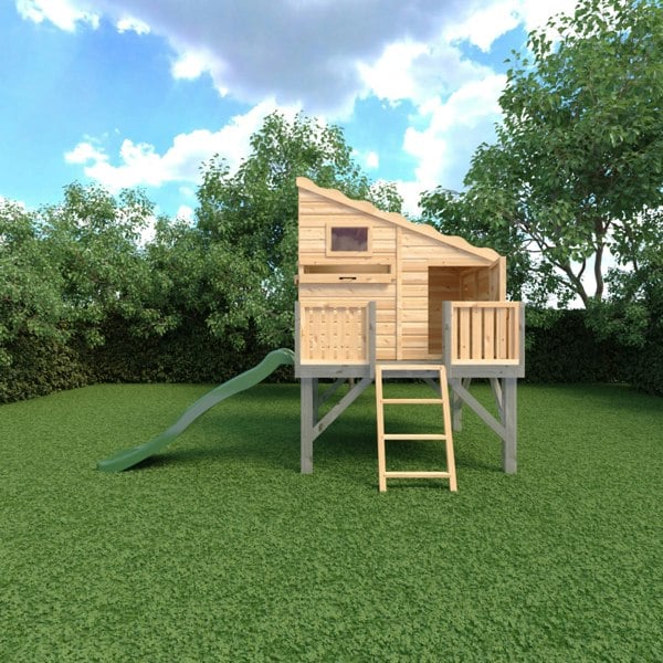 Shire Command post on platform with Slide 6x4 Childrens Playhouse with 12mm Shiplap interlocking cladding