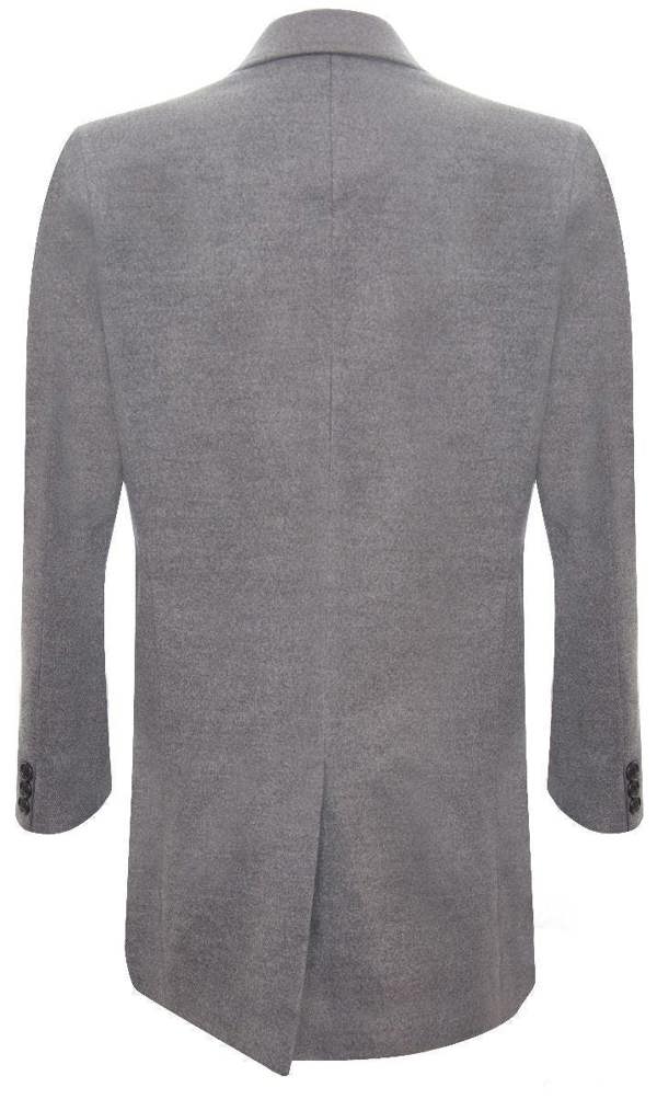 TruClothing Men's Long Grey Wool Slim Fit Overcoat