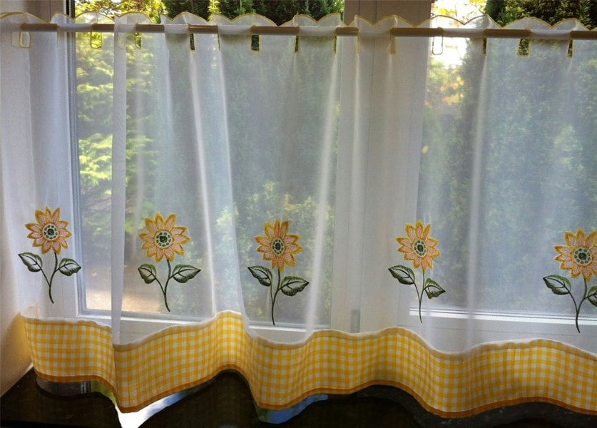 Alan Symonds Sunflower Floral Checked Kitchen Voile Curtain Café Panels
