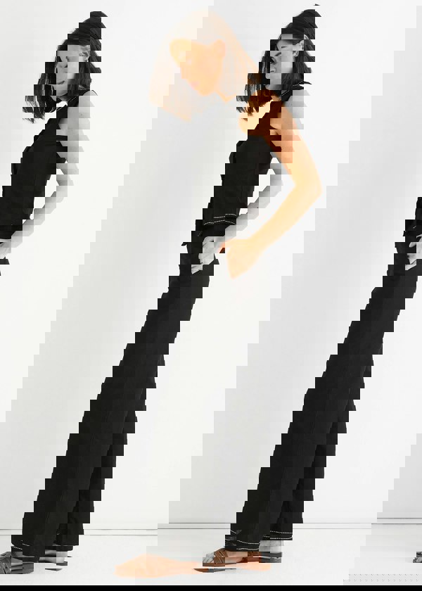 Gini London Black Cotton Contrast Stitch Detail Waist Coat