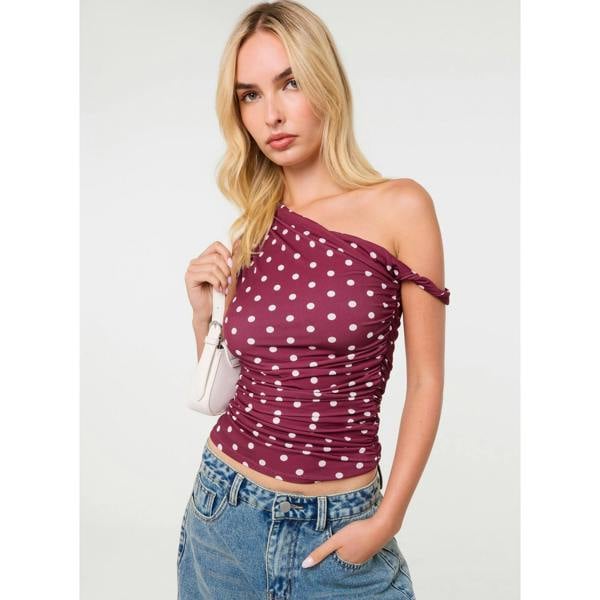 Pink Vanilla Polka Dot Slinky Off Shoulder Top