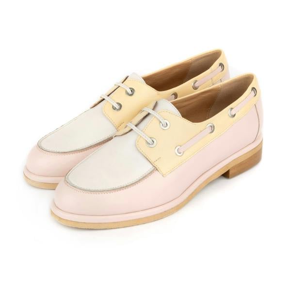 Embassy London Boatie - Yellow & Cream & Pink - Women's Leather Boat Shoe