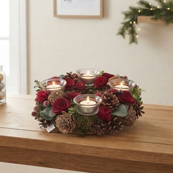 Garden Greatness Red Cone Wreath Tealight Holder Door Accent