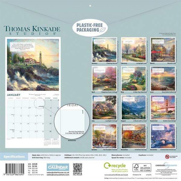 Kinkade, Lightposts For Living Calendar 2027, Wall Calendars, Month To View, Art, Gift