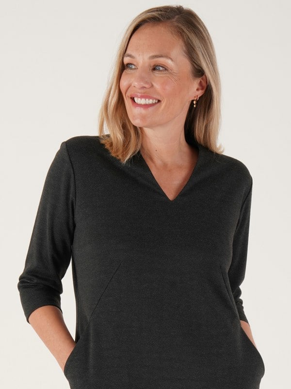 PennyPlain High Back V-neckline Dress - Charcoal
