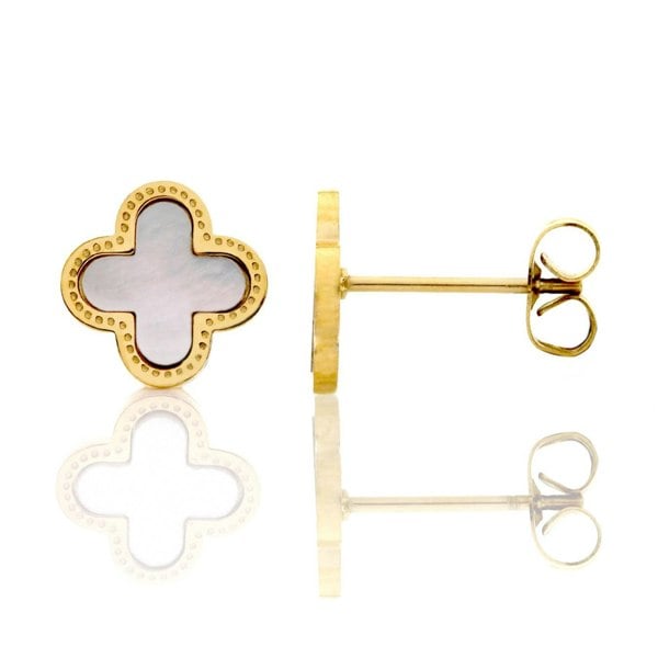 Say It With Clover Earrings - Stainless Steel (Gold Plated & Faux Pearl)
