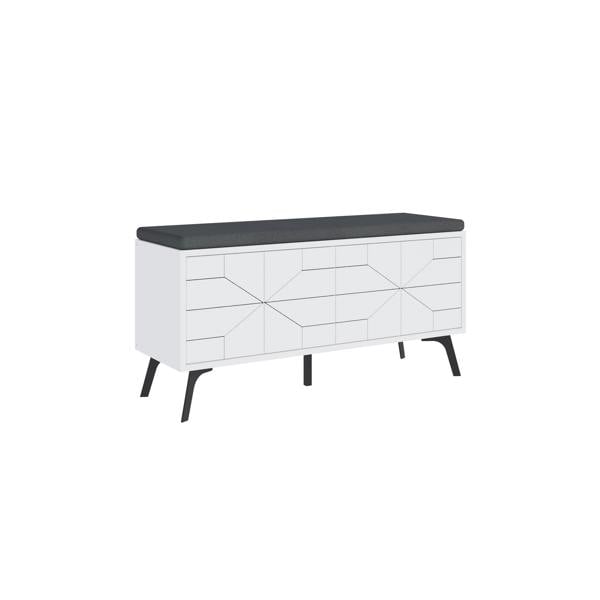 Decortie Modern Dune Shoe Storage Bench with Fabric Seat 4 Doors Cabinet 107(W)cm Metal Legs Organizer Hallway