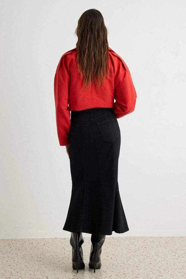 WOVCOR Fitted Maxi Denim Skirt