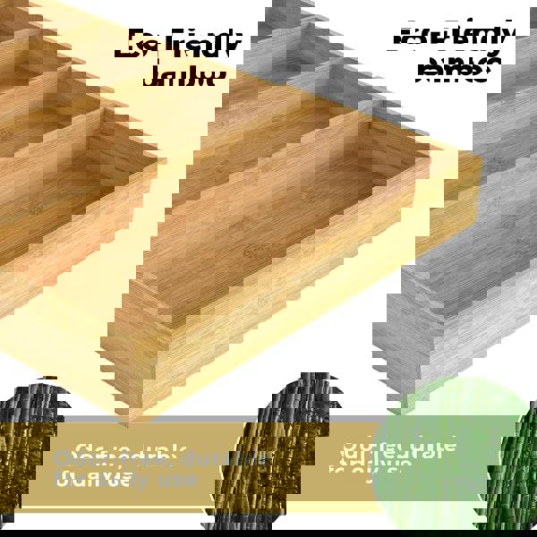 Toque Bamboo Expandable Kitchen Drawer Organiser 3-5 Slot Waterproof Storage