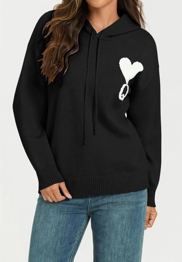 FS Collection Heart & Q word knitted hoodie In Black