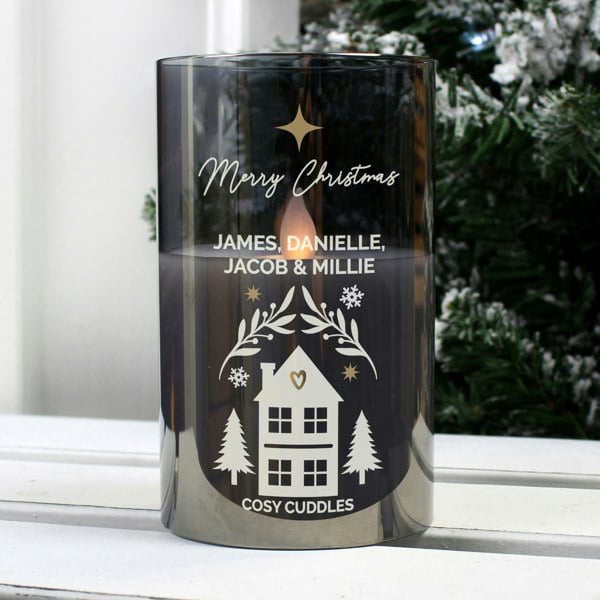 Personalised Memento Company Personalised Christmas Smoked Glass LED Candle