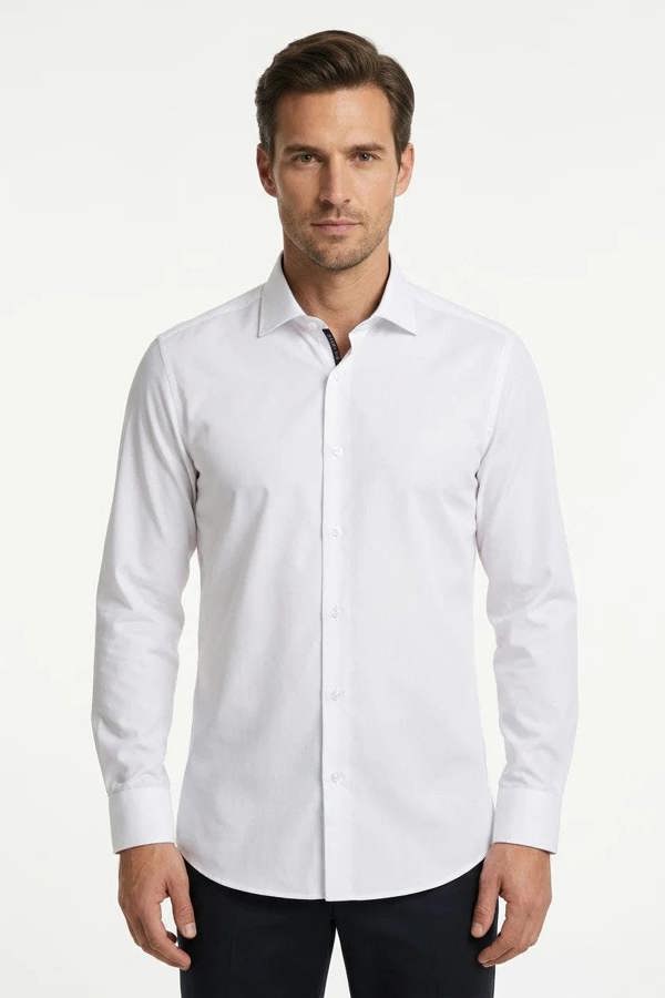 Men's Slim Fit Long Sleeve Button-Down Dress Shirt - White - TruClothing.com - 2