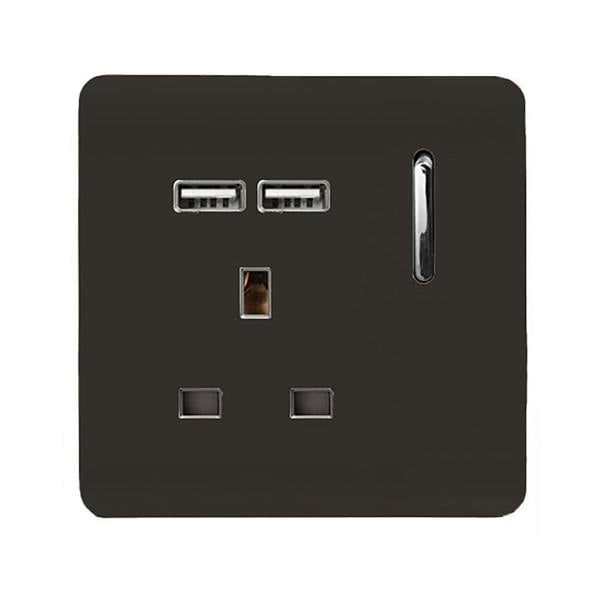 Trendi Switch 1 Gang USB 2100mA Plug Socket in Dark Mocha Brown