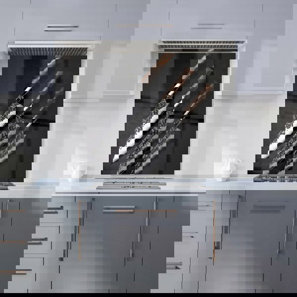 Warren Reed - Designer Elegant Trio of Chef's Blades Kitchen Splashback