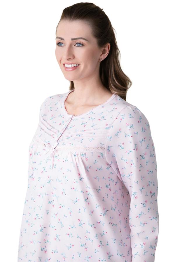 Camille Womens Classic 100% Organic Jersey Cotton Long Sleeve Nightdress