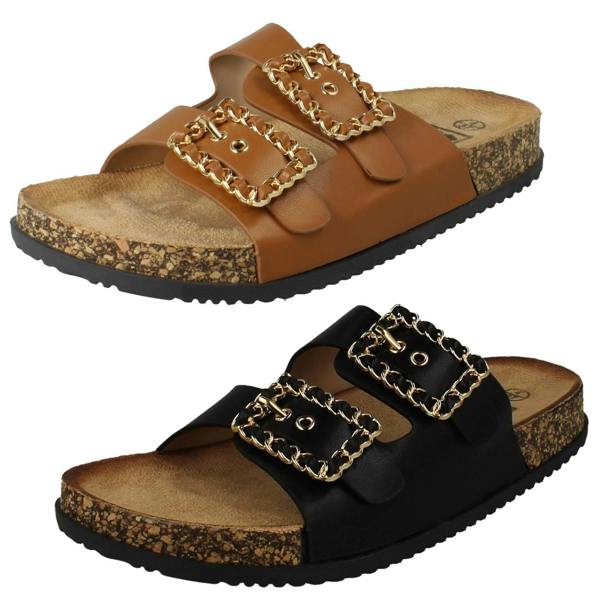 Down to Earth Ladies Down To Earth Twin Chain Buckle Sandals F00450