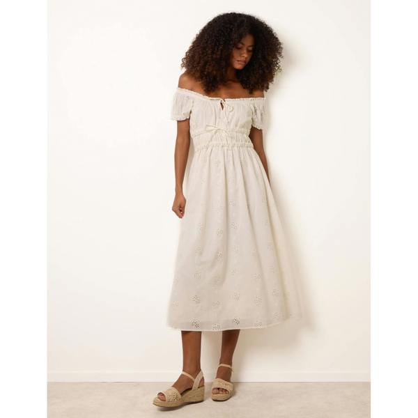 Blue Vanilla Broderie Front Tie Midi Dress