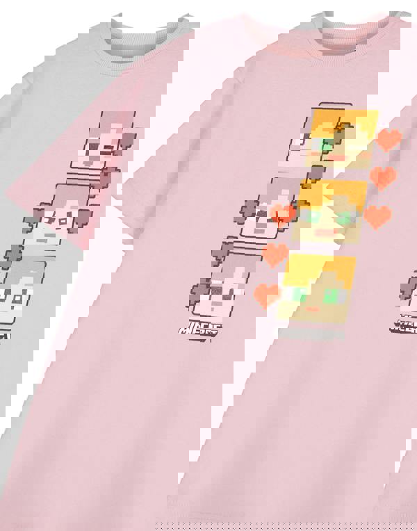 Minecraft Girls Pink Pixel Hearts Short Sleeved T-Shirt