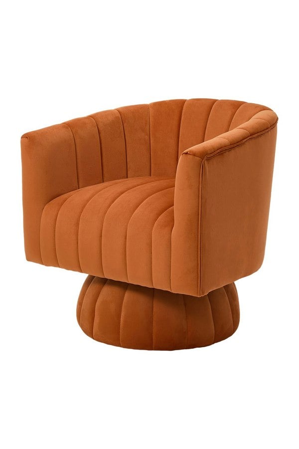 Living and Home Orange Velvet Upholstered Swivel Accent Armchair