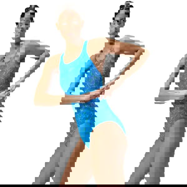 Speedo Hyperboom Medalist allover print swimsuit in blue green floral