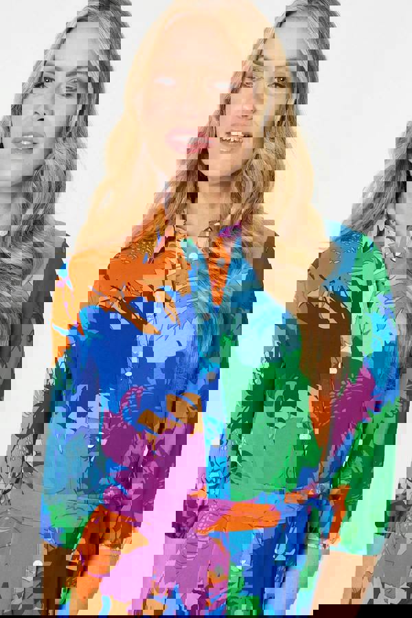 Blue | Abstract Floral 3/4 Sleeve Maxi Dress