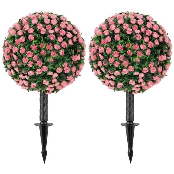 Artificial Rose Topiary UV Resistant, 2-Pack Fake Plants, 55 cm, Pink