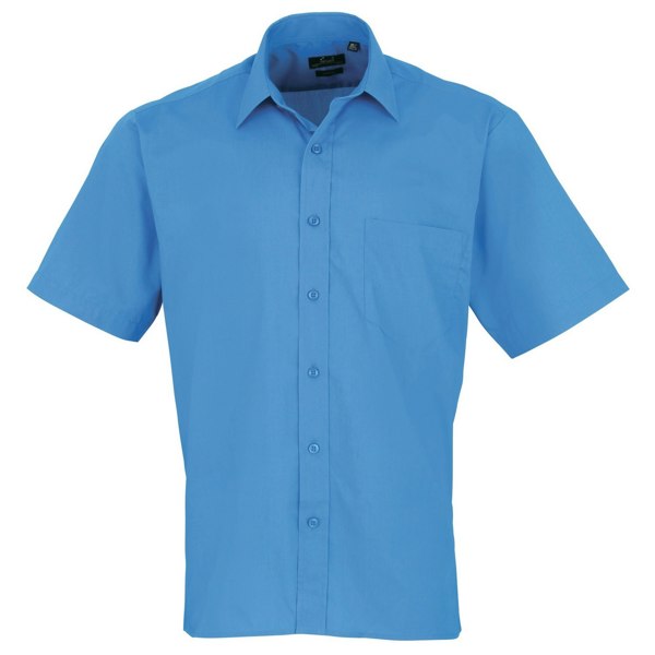 Premier Mens Short Sleeve Formal Poplin Plain Work Shirt - Sapphire