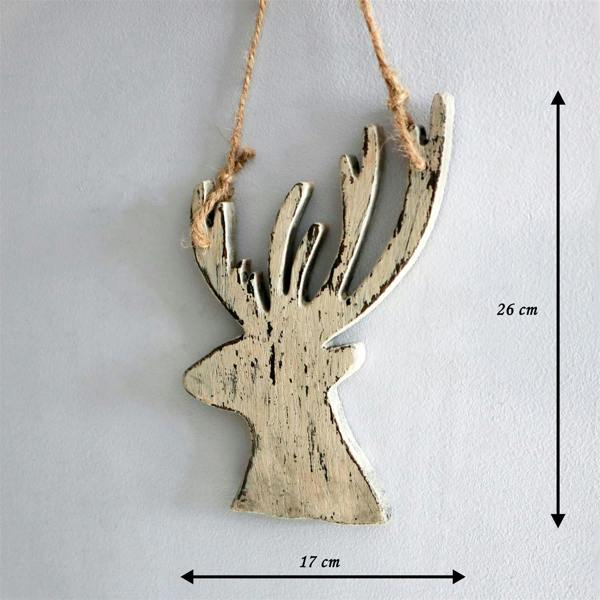 26cm Cream Christmas Wooden Hanging Deer Wall Decoration for Home and Office Seasonal Indoor Decor image 4