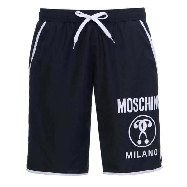 Moschino Mens Milano Logo Long Swim Shorts - Black/White - 