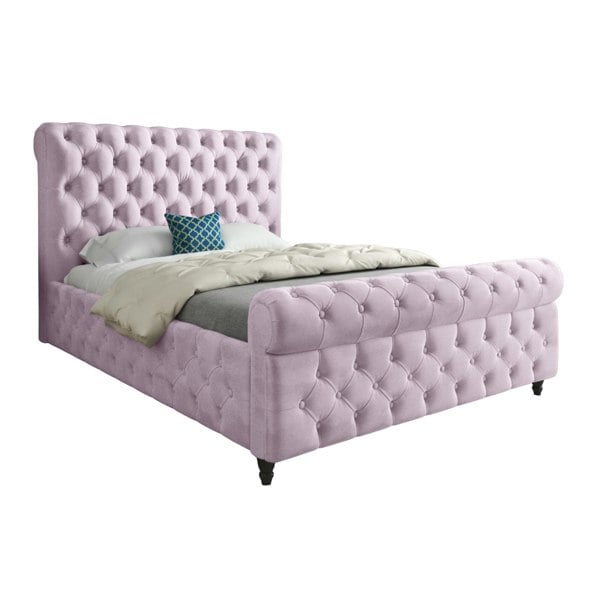 Casa Magna Savana Sleigh Upholstered Soft Velvet Bed Frame - Pink