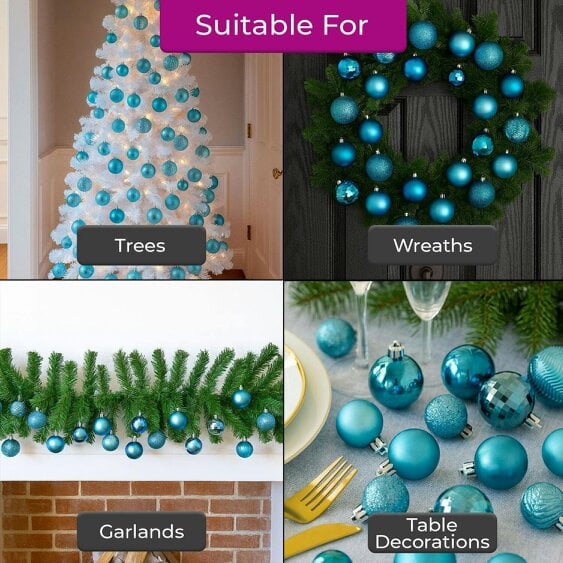 Neo Brilliant Blue 36 Christmas Tree Ornaments Set Baubles Glitter Balls Holiday Festive Decorations Assorted Sizes Colours Home Party Décor