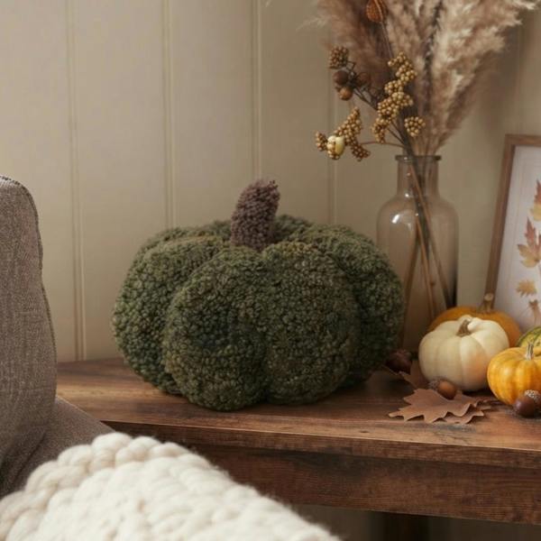 Garden Greatness Green Pumpkin Shaped Decorative Cushion