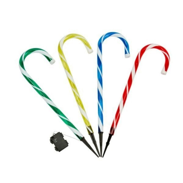 Samuel Alexander Set of 4 Battery Operated LED Multi Coloured Candy Cane Stripe Path Lights Christmas Decoration with Timer