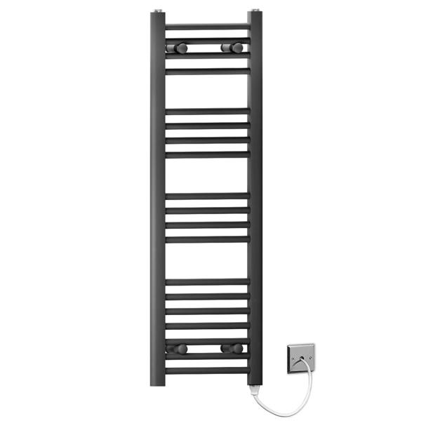 MYHOMEWARE 400 x 1000mm Black Flat Electric Pre-Filled Heated Towel Rail Radiator For Bathroom Designer Standard Element