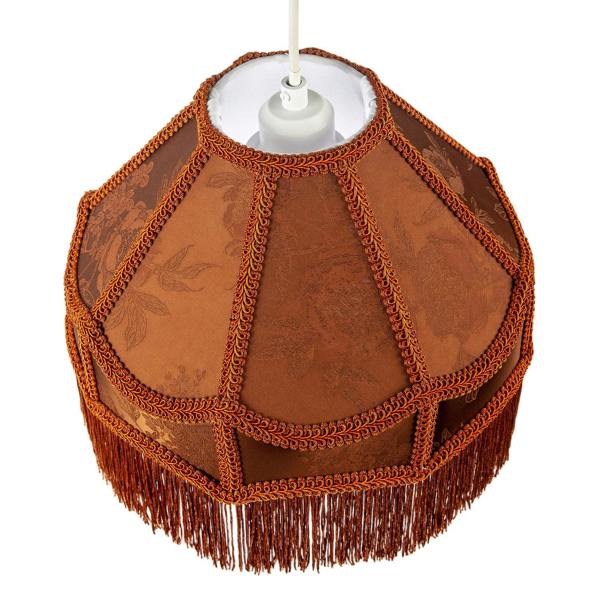 Brown Faux Silk Victorian Lampshade with Floral Decor and Long Tassels Image 3