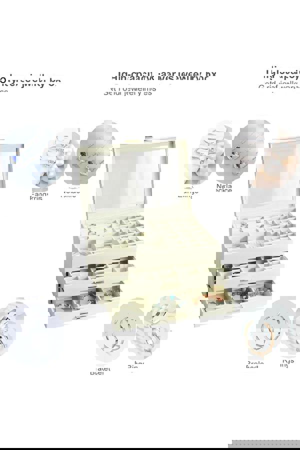 Living and Home 3-Tier PU Leather Jewelry Desktop Box Organizer with Drawers