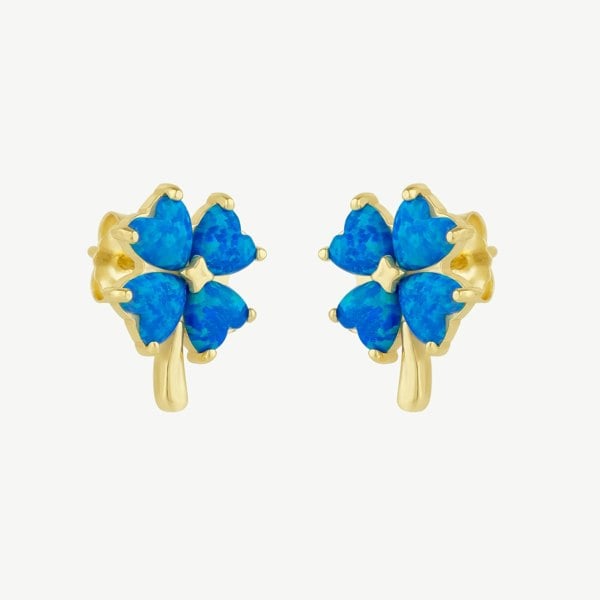 Spero London Blue Opal Four Leaves Clover Sterling Silver Stud Earring