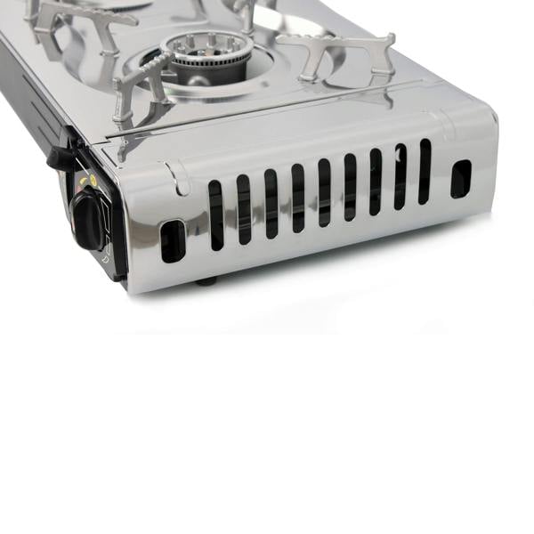 Stainless steel camping stove butane gas compartment