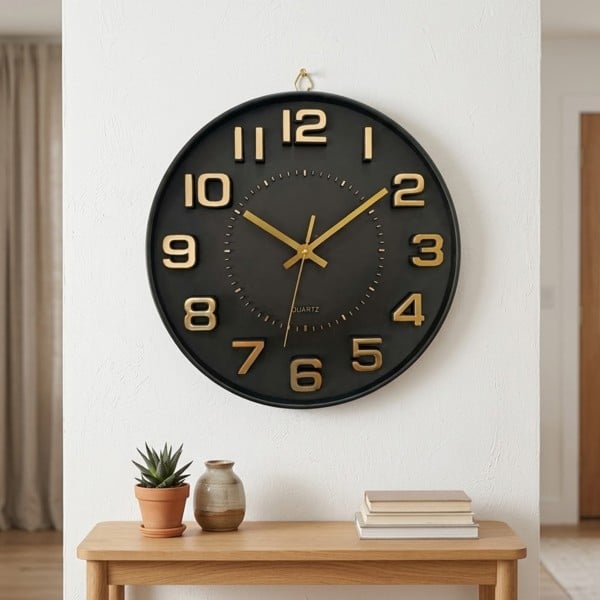 Garden Greatness Contemporary Black & Gold Wall Clock