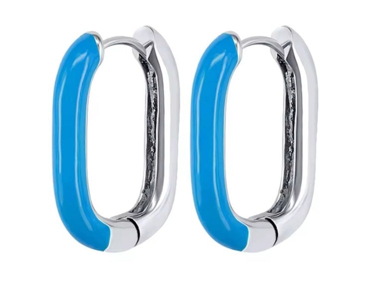 One Of A Kind Club Blue silver rectangle huggie