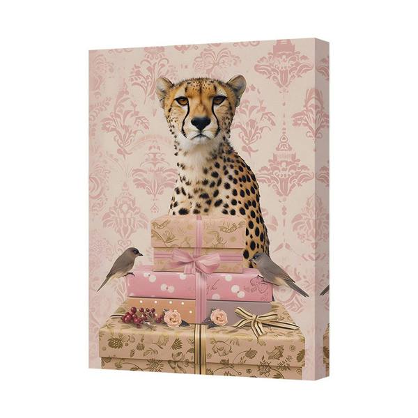 Benjamin Tate Design Cheerful Cheetah With Gift Boxes Canvas Wall Art For Home Decor