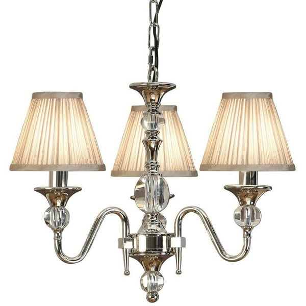 Diana Ceiling Pendant Chandelier Bright Nickel & Beige Pleat Shade 3 Lamp Light Loops